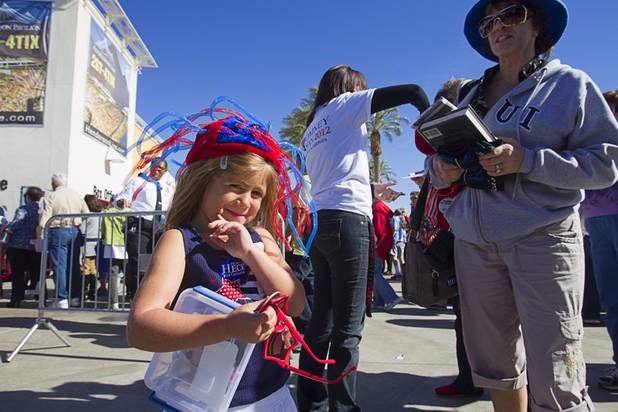 Aubrey DiPace, 4, waits in line for the Mitt Romney-Paul Ryan campaign rally at the Henderson Pavilion Tuesday, Oct. 23, 2012.
