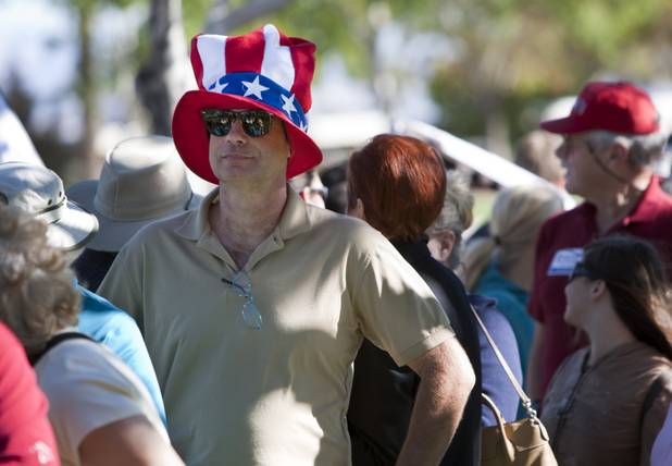 Brett Russell waits in line for the Mitt Romney-Paul Ryan campaign rally at the Henderson Pavilion Tuesday, Oct. 23, 2012. Russell, a self-employed businessman from White Hills, Ariz., drove to Henderson to attend the rally, he said. 