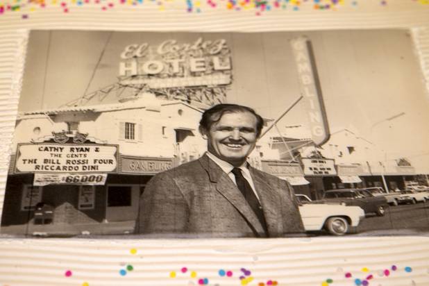 A cake with an image of a younger Jackie Gaughan adorns his 92nd birthday cake celebration at El Cortez in downtown Las Vegas, Wednesday, Oct. 24, 2012.
