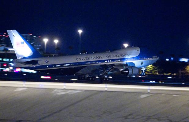 Air Force One touches down at McCarran International Airport Wednesday, Oct. 24, 2012.