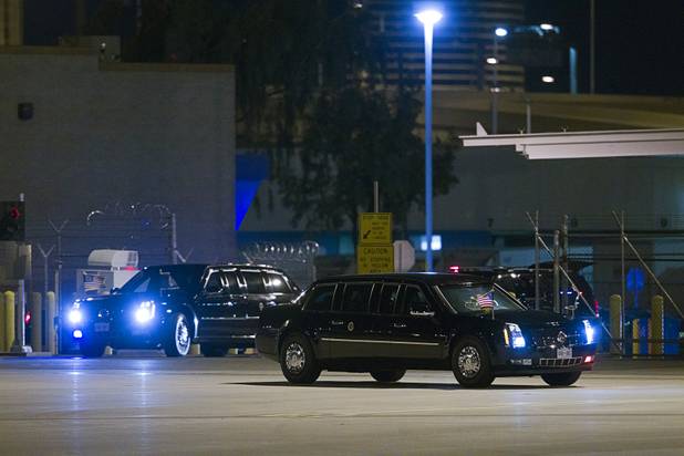 President Barack Obama's arrives at McCarran International Airport after a campaign rally in Las Vegas Wednesday, Oct. 24, 2012.