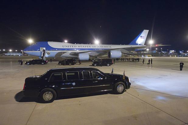 President Barack Obama prepares to leave McCarran International Airport after a campaign rally in Las Vegas Wednesday, Oct. 24, 2012.