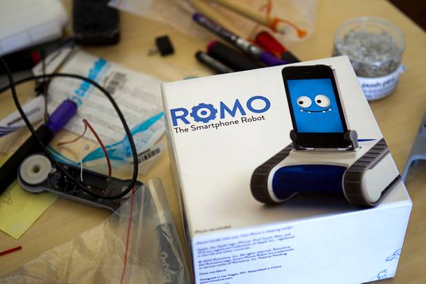 Packaging for the new Romo smartphone robot is shown at the Romotive offices in downtown Las Vegas Wednesday, Oct. 24, 2012. The new Romo with enhanced features can be ordered on kickstarter.com and is featured in the Neiman Marcus Holiday catalog.