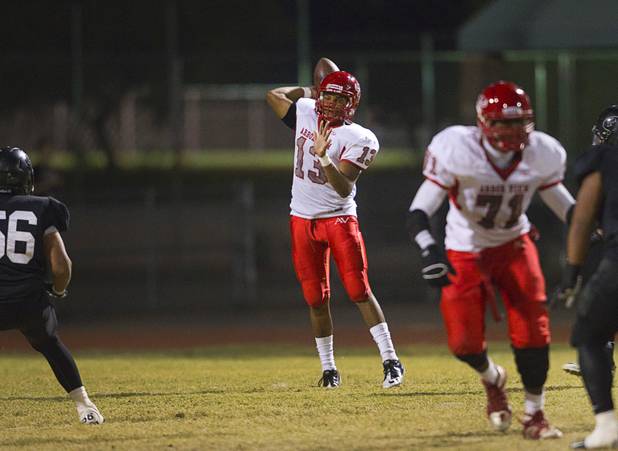 Arbor View quarterback Rasheem Parks passes against Palo Verde Thursday, Oct. 25, 2012. Arbor View beat Palo Verde 35-29.