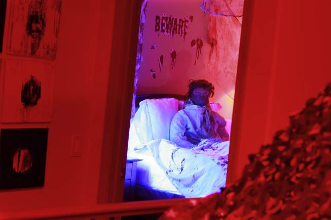 A bedroom scene from Vonny and Grant Traub's  house that has been decorated for Halloween Friday, Oct. 26, 2012.