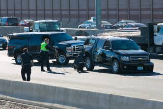 The scene of a five vehicle accident involving U.S. Sen. Harry Reid's motorcade, Friday Oct. 26, 2012.