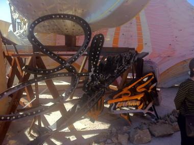 The salvaged Liberace Museum sign at Neon Museum.