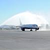 In this photo provided by the Las Vegas News Bureau, Officials welcomed British Airwaysi first flight from Londonis Gatwick Airport with the traditional water cannon salute at McCarran International Airport on October 29, 2012. 