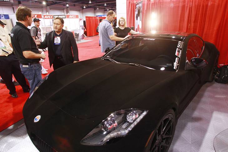 A vehicle wrapped in velvet by Velvet Cars is seen at the SEMA conventionTuesday, Oct. 30, 2012.