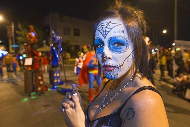 Melissa Clemente poses before the start of the third annual Halloween Parade  in downtown Las Vegas Wednesday, October 31, 2012.