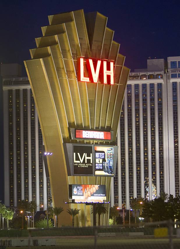 An view of the marquee sign at the Las Vegas Hotel, formerly the Las Vegas Hilton, on Paradise Road Wednesday, October 31, 2012. 