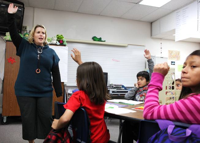 Writing teacher Manda Kristof teaches a fifth grade class at Ferron Elementary School in Las Vegas on Wednesday, October 31, 2012.