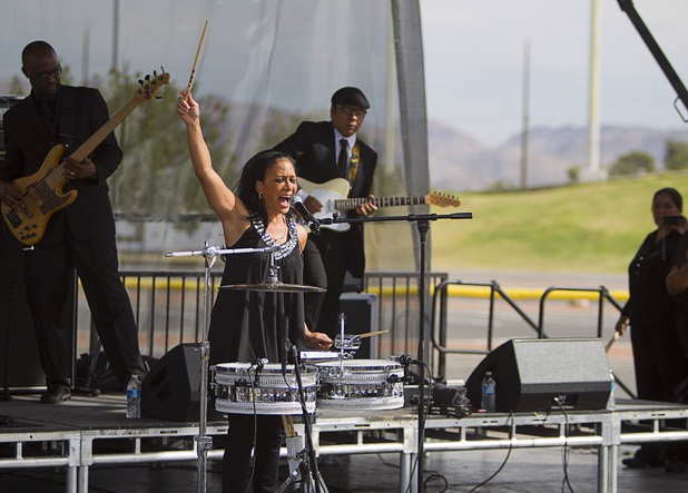 Entertainer Sheila E. performs before a President Barack Obama campaign rally at the Cheyenne Sports Complex near the College of Southern Nevada in North Las Vegas Thursday, Nov. 1, 2012.