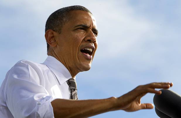 President Barack Obama speaks during at a campaign rally at the Cheyenne Sports Complex near the College of Southern Nevada in North Las Vegas Thursday, Nov. 1, 2012.