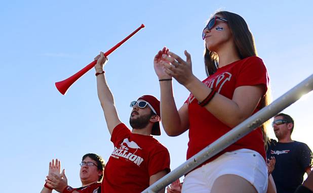 UNLV fans celebrate after a touchdown against New Mexico at Sam Boyd Stadium Saturday, Nov. 3, 2012.