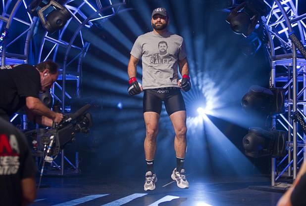 Heavyweight Andrei Arlovski of Belarus makes his entrance during the World Series of Fighting debut at the PH Live theater at Planet Hollywood Saturday, Nov. 3, 2012. The event was broadcast live on the NBC Sports Network.