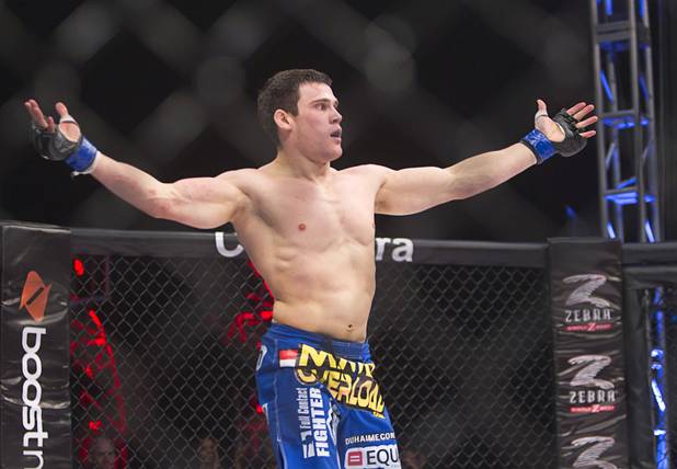 Tyson Steele of Canada celebrates his win over Gregor Gracie of New York City during the World Series of Fighting debut in the PH Live theater at Planet Hollywood Saturday, Nov. 3, 2012. The event was broadcast live on the NBC Sports Network.