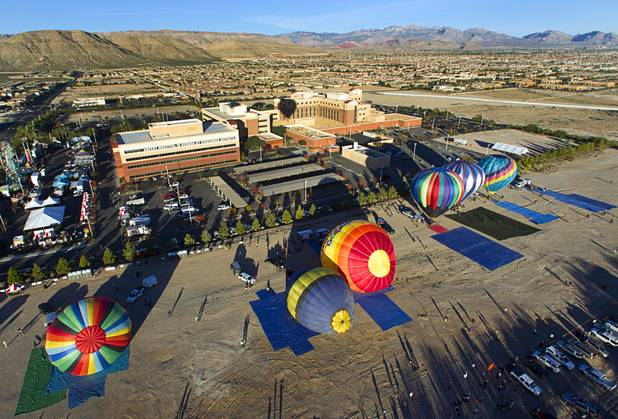 Hot air balloons prepare to take off during the Friends of Metro Search and Rescue Las Vegas Balloon Festival and carnival at the Southern Hills Hospital campus on West Sunset Road Sunday, Nov. 4, 2012.  Festival proceeds from the balloon rides will benefit the nonprofit organization that helps support members of the Las Vegas Police Department Metro Search and Rescue section, many of whom are volunteers.