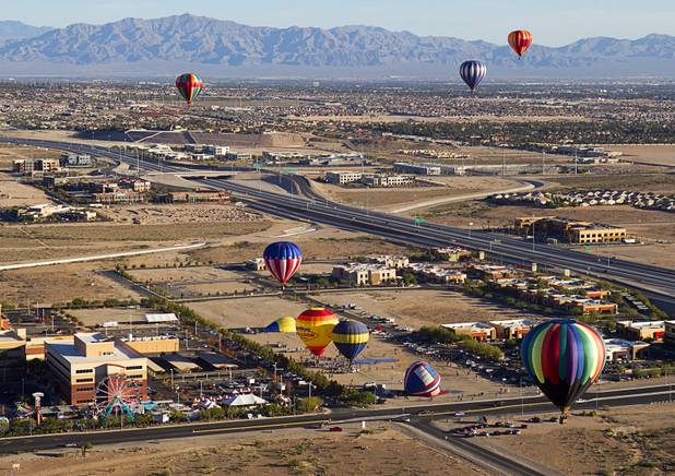 Hot air balloons prepare take off during the Friends of Metro Search and Rescue Las Vegas Balloon Festival and carnival at the Southern Hills Hospital campus on West Sunset Road Sunday, Nov. 4, 2012.  Festival proceeds from the balloon rides will benefit the nonprofit organization that helps support members of the Las Vegas Police Department Metro Search and Rescue section, many of whom are volunteers.