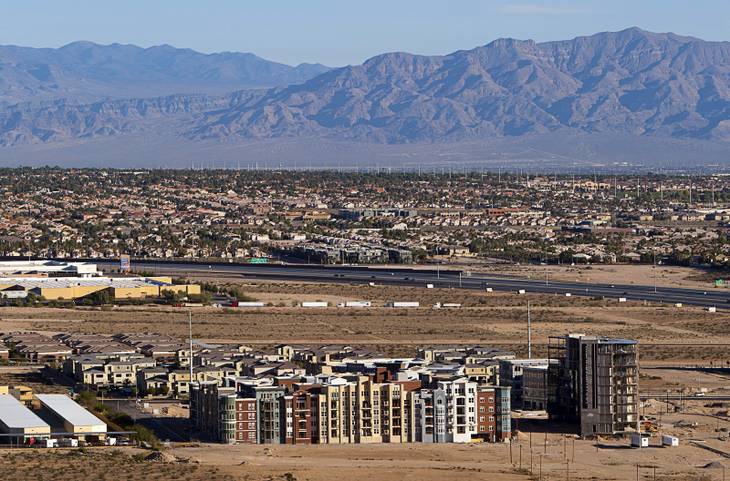 A view of the stalled Manhattan West project on Russell Road near I-215 Sunday, Nov. 4, 2012. The 21-acre mixed-use condo project has reportedly been purchased out of bankruptcy by the Calida Group. Work on the project stopped in 2008. Gemstone Development, the original developer, filed for bankruptcy in 2011. 