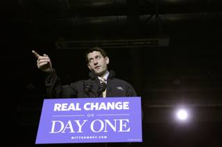 Republican vice presidential candidate, Rep. Paul Ryan, R-Wis. gestures as he speaks during a campaign event, Monday, Nov. 5, 2012 in Reno, Nev.  