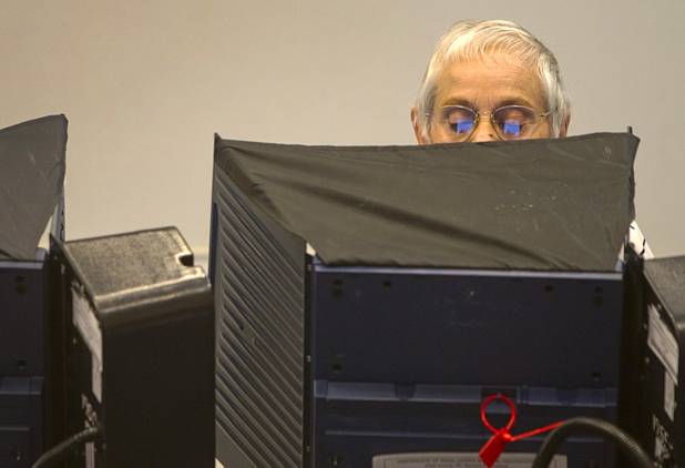 Clara Alvinito votes on Election Day at the Cambridge Recreation Center, Tuesday, Nov. 6, 2012.