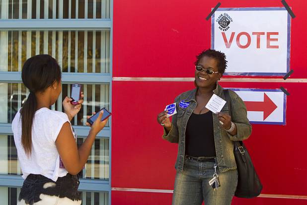 Lisa Spearman poses for a photo after voting on election day at Paradise Elementary School Tuesday, November 6, 2012.