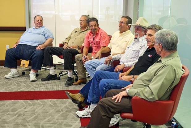 Firefighters get together at the Las Vegas Sun offices Wednesday, November 7, 2012. From left: Royce Leonard, Bert Sweeney, John Jersey, Jim Perkins, Skip Miller, Jerry Bendorf, and John Pappageorge. The firefighters were involved in fighting the MGM Grand fire in 1980. Eighty-five people died in the fire.