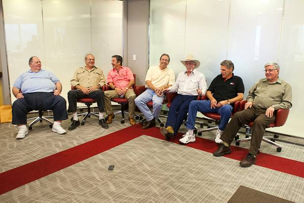 Firefighters get together MGM fire at the Las Vegas Sun offices Wednesday, November 7, 2012. From left: Royce Leonard, Bert Sweeney, John Jersey, Jim Perkins, Skip Miller, Jerry Bendorf, and John Pappageorge. The firefighters were involved in fighting the MGM Grand fire in 1980. Eighty-five people died in the fire.