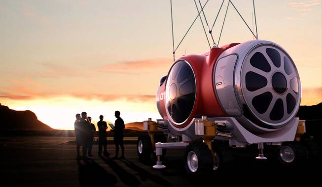 This artist's rendering provided by World View Enterprises shows their design for a capsule placed on the runway that will be lifted by a high-altitude balloon up 19 miles into the air for tourists. Company CEO Jane Poynter said people would pay $75,000 to spend a couple hours looking down at the curve of the Earth.