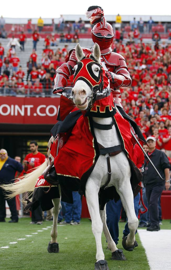 The Rutgers Scarlet Knight enters the stadium before the start of their NCAA college football game against Kent State in Piscataway, N.J., Saturday, Oct. 27, 2012. Kent State upset nationally ranked Rutgers 35-23.