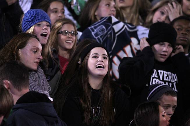 Palo Verde fans cheer for their team during the Sunset Regional semifinals at Bishop Gorman High School in Las Vegas on Friday, November 9, 2012.