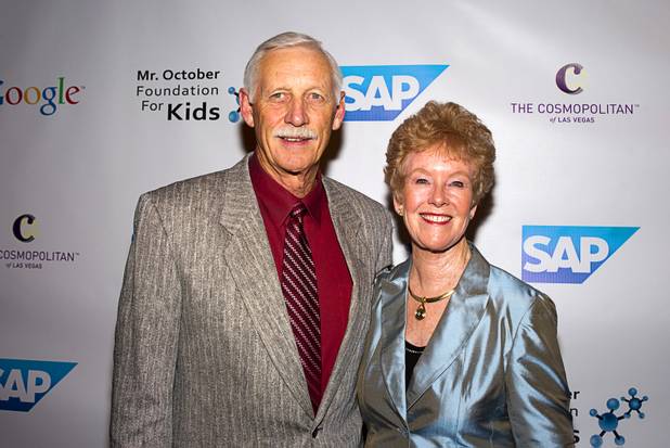 Former MLB pitcher Joe Rudy and his wife Sharon arrive for Reggie Jackson's 8th All-Star Celebrity Classic at the Cosmopolitan Sunday, Nov. 11, 2012. The event raised funds for the Mr. October Foundation for Kids, a charity that supports minority students pursuing education in science and technology.