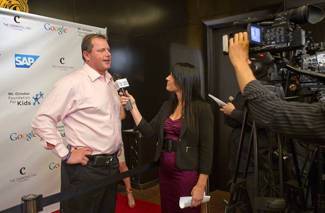 Former MLB  pitcher Roger Clemens is interviewed during Reggie Jackson's 8th All-Star Celebrity Classic at the Cosmopolitan Sunday, Nov. 11, 2012. The event raised funds for the Mr. October Foundation for Kids, a charity that supports minority students pursuing education in science and technology.