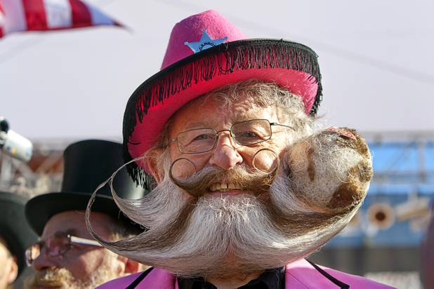 The "grandfather of freestyle bearding" Gerhard Knapp, 77, of Germany is pictured during the third annual 2012 Beard Team USA National Beard and Moustache Championships at the Clark County Government Center amphitheater in downtown Las Vegas Sunday, November 11, 2012.