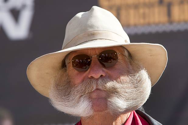 Toot Joslin of Tahoe City, Calif. is shown during competitor introductions in the third annual 2012 Beard Team USA National Beard and Moustache Championships at the Clark County Government Center amphitheater in downtown Las Vegas Sunday, November 11, 2012.