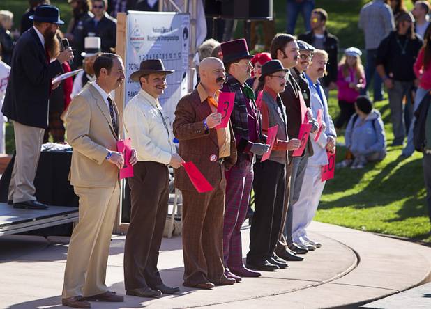 Competitors line up for judging during the third annual 2012 Beard Team USA National Beard and Moustache Championships at the Clark County Government Center amphitheater in downtown Las Vegas Sunday, November 11, 2012.