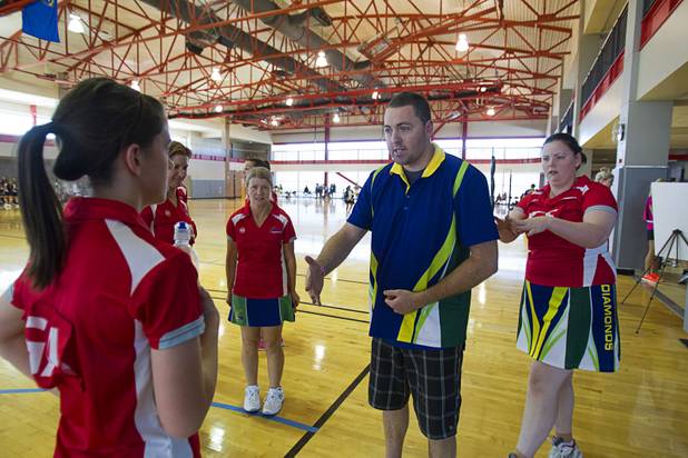 Coach Scott Chapman gives advice to the Las Vegas Devils during the 2012 CallidusCloud U.S. Open Netball Championships at UNLV campus Sunday, November 11, 2012.
