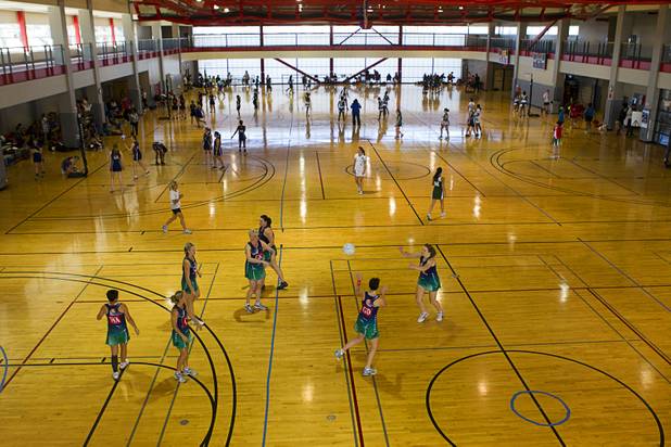members of the Brothers Netball Club of Australia warm up during the 2012 CallidusCloud U.S. Open Netball Championships at UNLV campus Sunday, November 11, 2012. The team went on to win the women's finals.