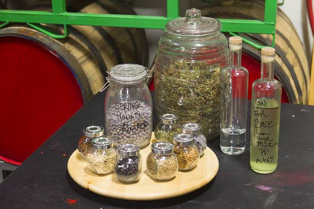 Flavorings for Nevada Gin are displayed at the Las Vegas Distillery in Henderson Monday, Nov. 12, 2012. The distillery, at 7330 Eastgate Road, will celebrate the historic bottling of several new spirits -Nevada whiskey, rum, gin and moonshine- on Saturday, Nov. 17. The company is already producing Nevada Vodka and Rumskey.