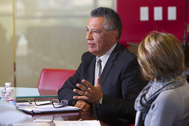 Joe Hernandez, president/COO of Branch-Hernandez & Associates Insurance Services, speaks during an economic roundtable discussion at the Las Vegas Sun Wednesday, November 14, 2012.