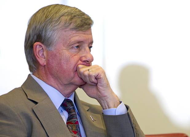 Larry Charlton, Nevada regional executive for City National Bank, listens during an economic roundtable discussion at the Las Vegas Sun Wednesday, November 14, 2012.