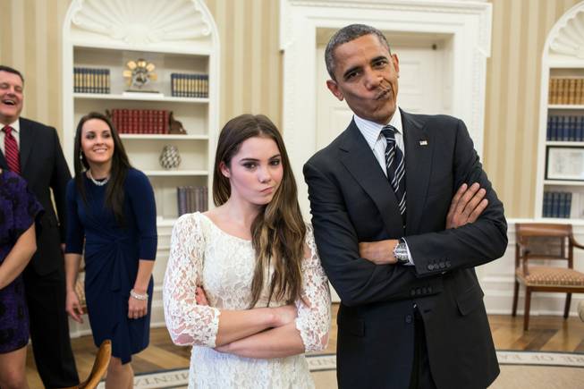 Nov. 15, 2012."The President had just met with the U.S. Olympics gymnastics team, who because of a previous commitment had missed the ceremony earlier in the year with the entire U.S. Olympic team. The President suggested to McKayla Maroney that they recreate her 'not impressed' photograph before they departed." 