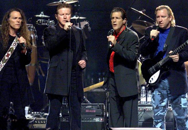The Eagles, with Timothy B. Smit, Don Henley, Glenn Frey and Joe Walsh, perform on their European tour at Hallenstadion on Friday, July 13, 2001, in Zurich, Switzerland.