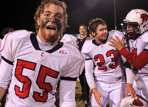 Coronado players celebrate after defeating Green Valley 29-14 during the Sunrise regional semifinal at Green Valley High School in Henderson Friday, November 16 , 2012.