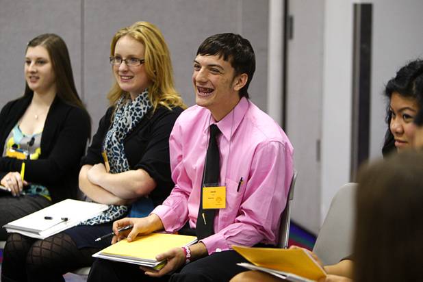 Jason Lovejoy, center, of Spring Valley High School laughs during the annual Las Vegas Sun Youth Forum at the Las Vegas Convention Center Tuesday, November 20, 2012.