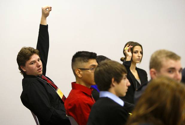 Daniel Robertson of Trinity International waits to be called on during the annual Las Vegas Sun Youth Forum at the Las Vegas Convention Center Tuesday, November 20, 2012.