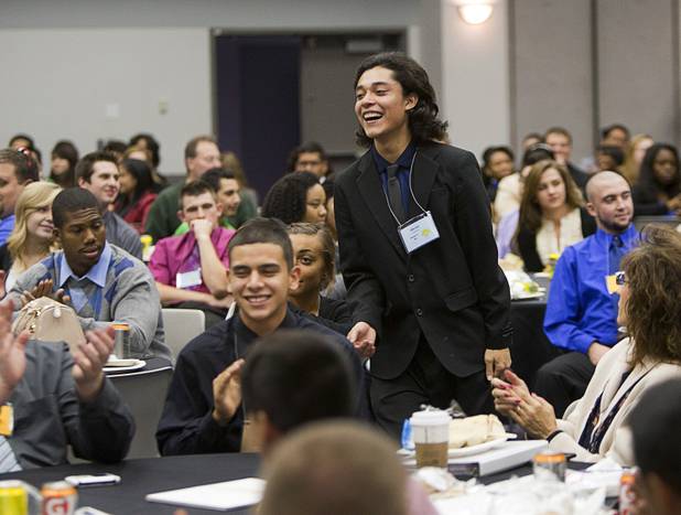 Hector Vargas-Perla of Valley High School makes his way to the stage during the annual Las Vegas Sun Youth Forum at the Las Vegas Convention Center Tuesday, November 20, 2012.