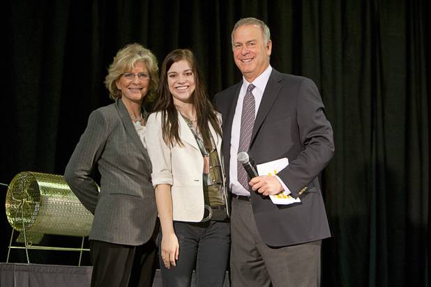 Scholarship winner Riley Lawrence of Coronado High School poses with Janie Greenspun-Gale and Brian Greenspun during the annual Las Vegas Sun Youth Forum at the Las Vegas Convention Center Tuesday, November 20, 2012.
