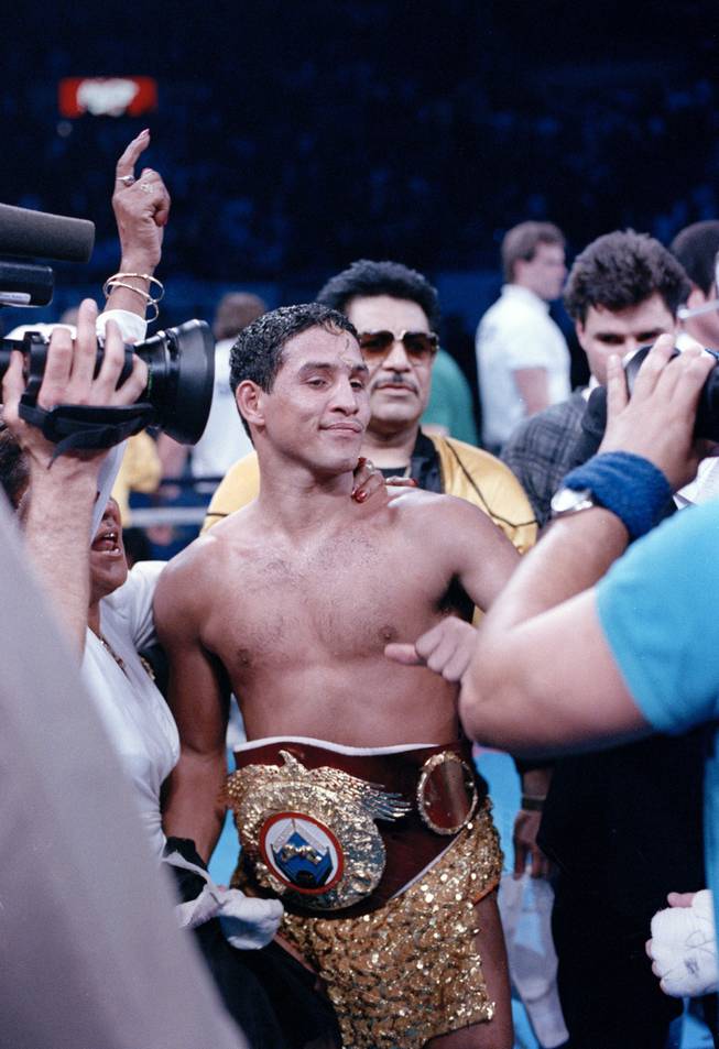 Hector "Macho" Camacho is shown after his victory over Ray Mancini in the WBO Junior Welterweight Champioship Fight in Reno, Nev., March 7, 1989. 
